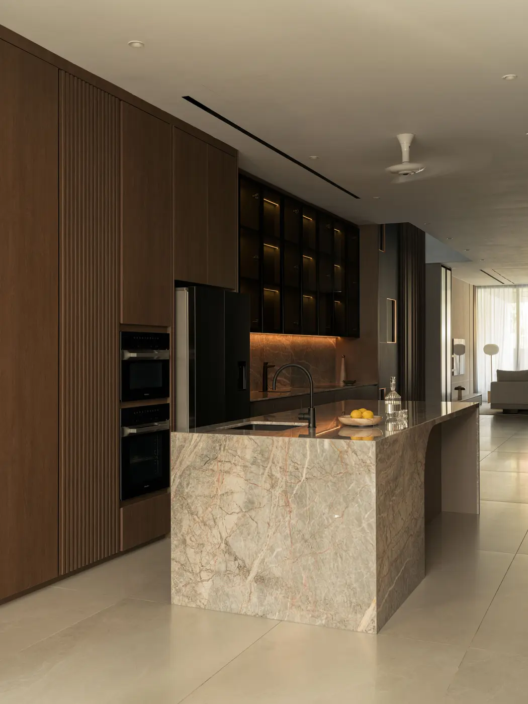 Master bedroom with warm neutrals and concealed lighting