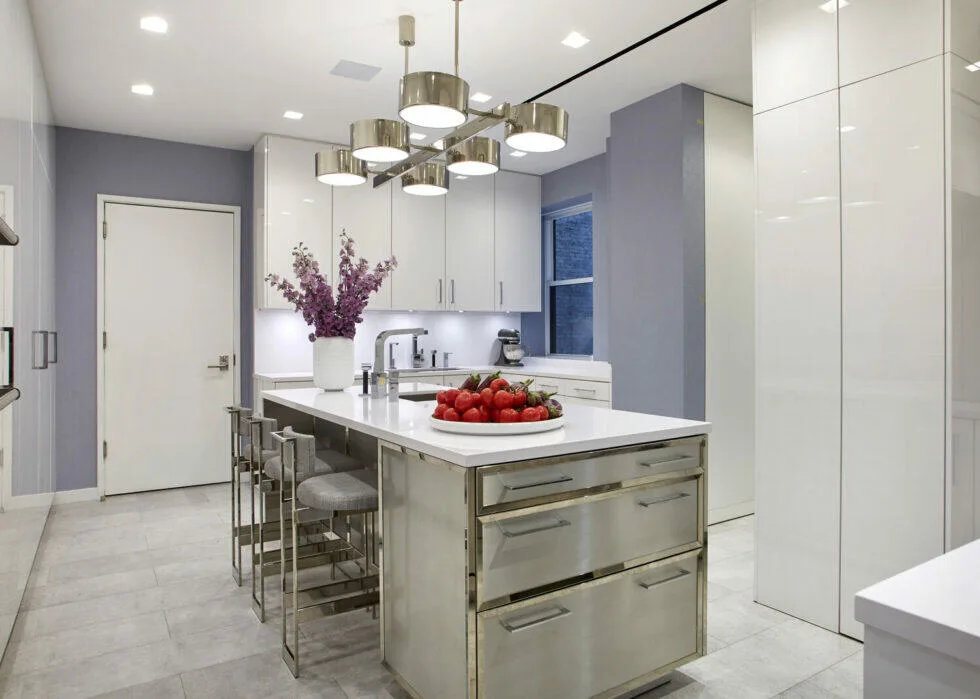 Amie Weitzman Design &mdash; pastel gray and chrome kitchen