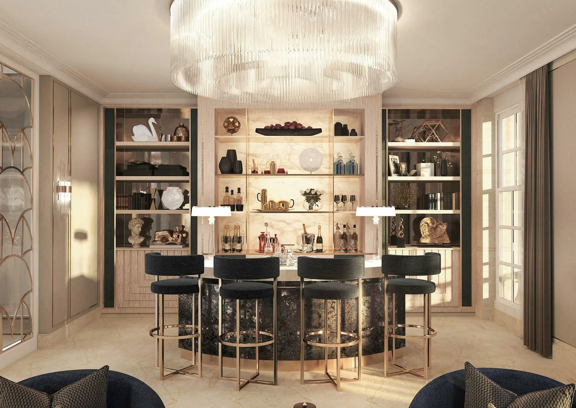 Elicyon &mdash; deluxe lounge bar with raindrop crystal lights