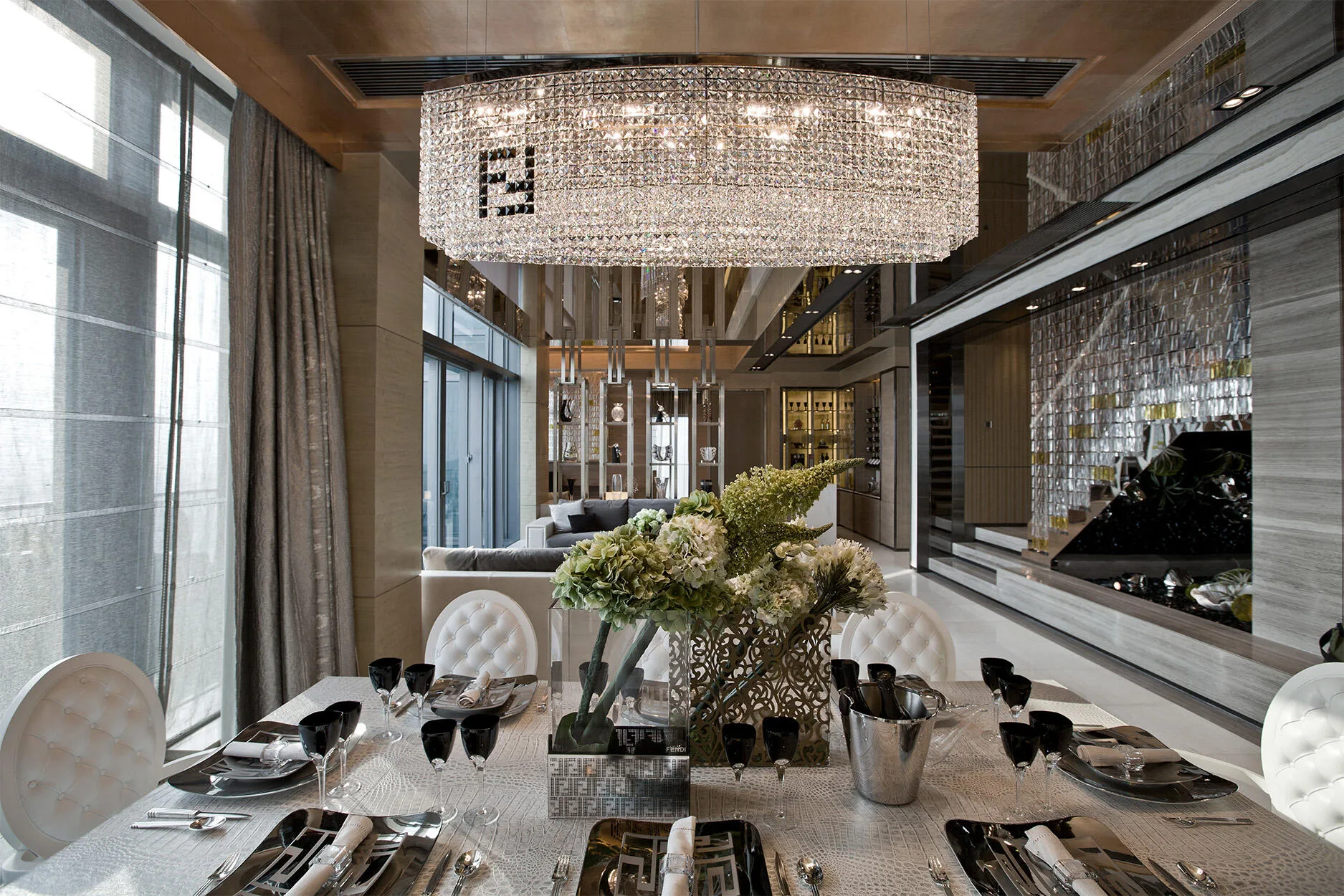 Luxury apartment by Fusion Design Limited &mdash; Fendi Casa crystal chandelier