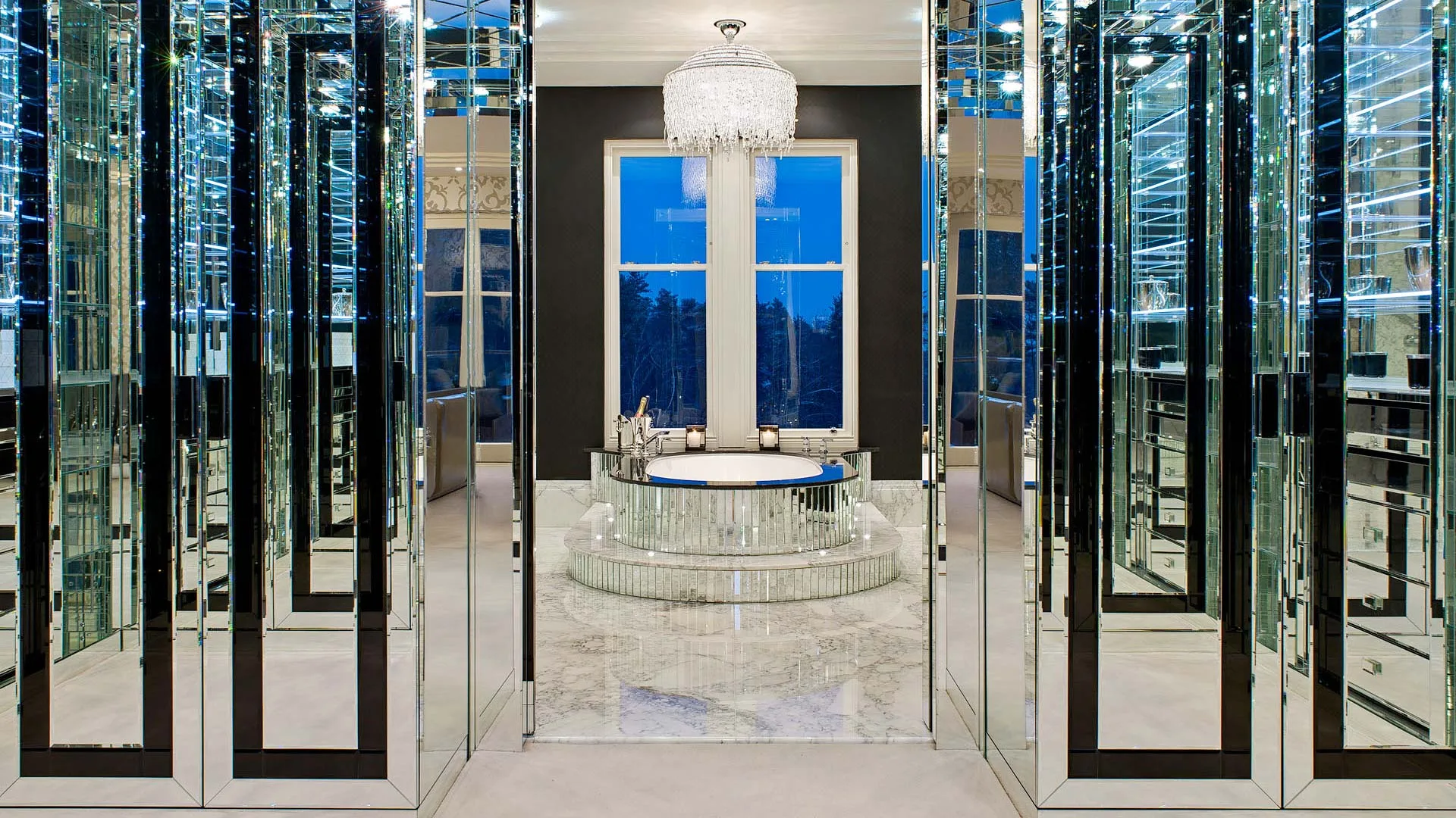 Hill House Interiors &mdash; silver jacuzzi with chandelier