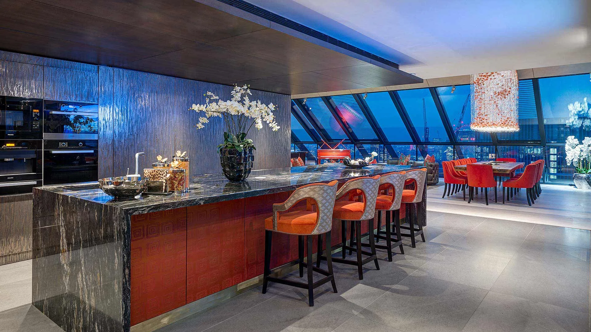Hill House Interiors &mdash; coastal glossy interior with blue and orange