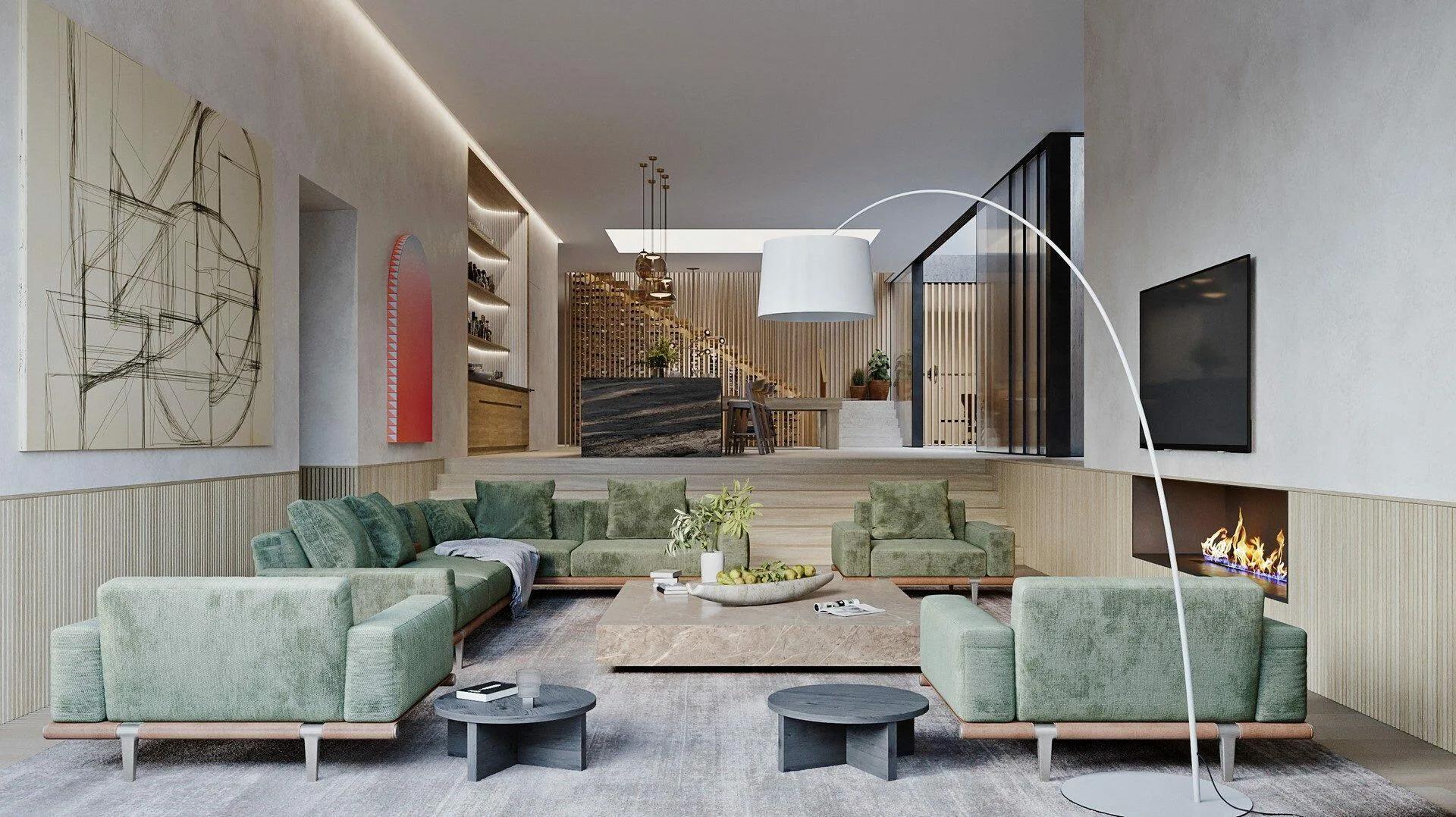Plus Design Studio &mdash; olive green velvet sofa lounge