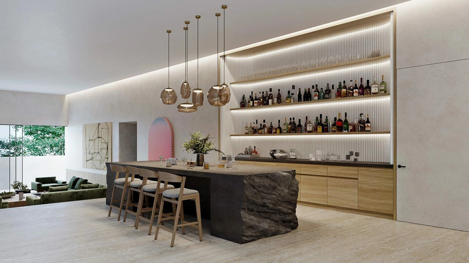 Plus Design Studio &mdash; full wall wine gallery bar