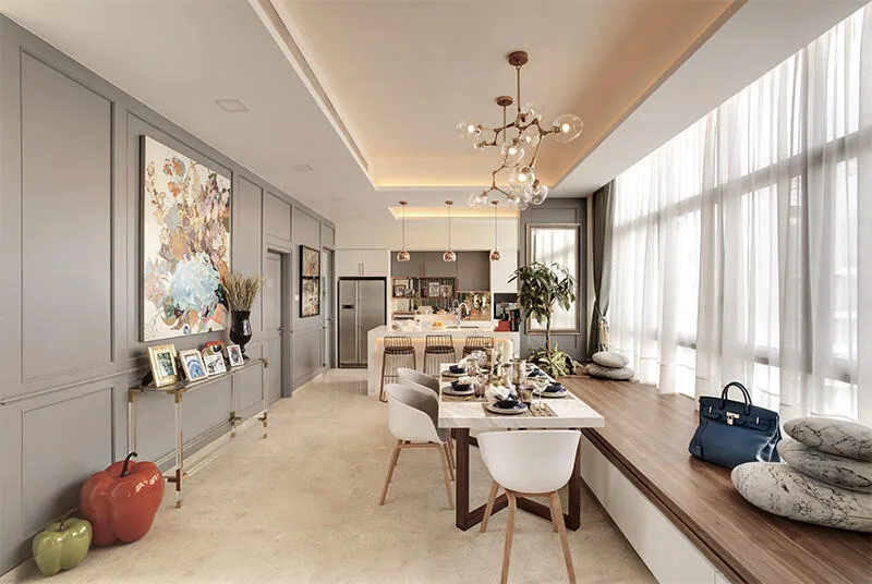Prestige Global Designs &mdash; earthy open plan with copper lights