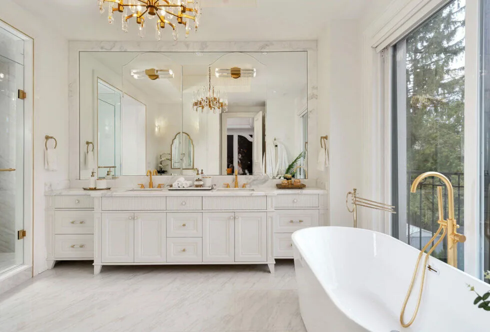Tomas Pearce &mdash; Carrara marble his and hers bathroom