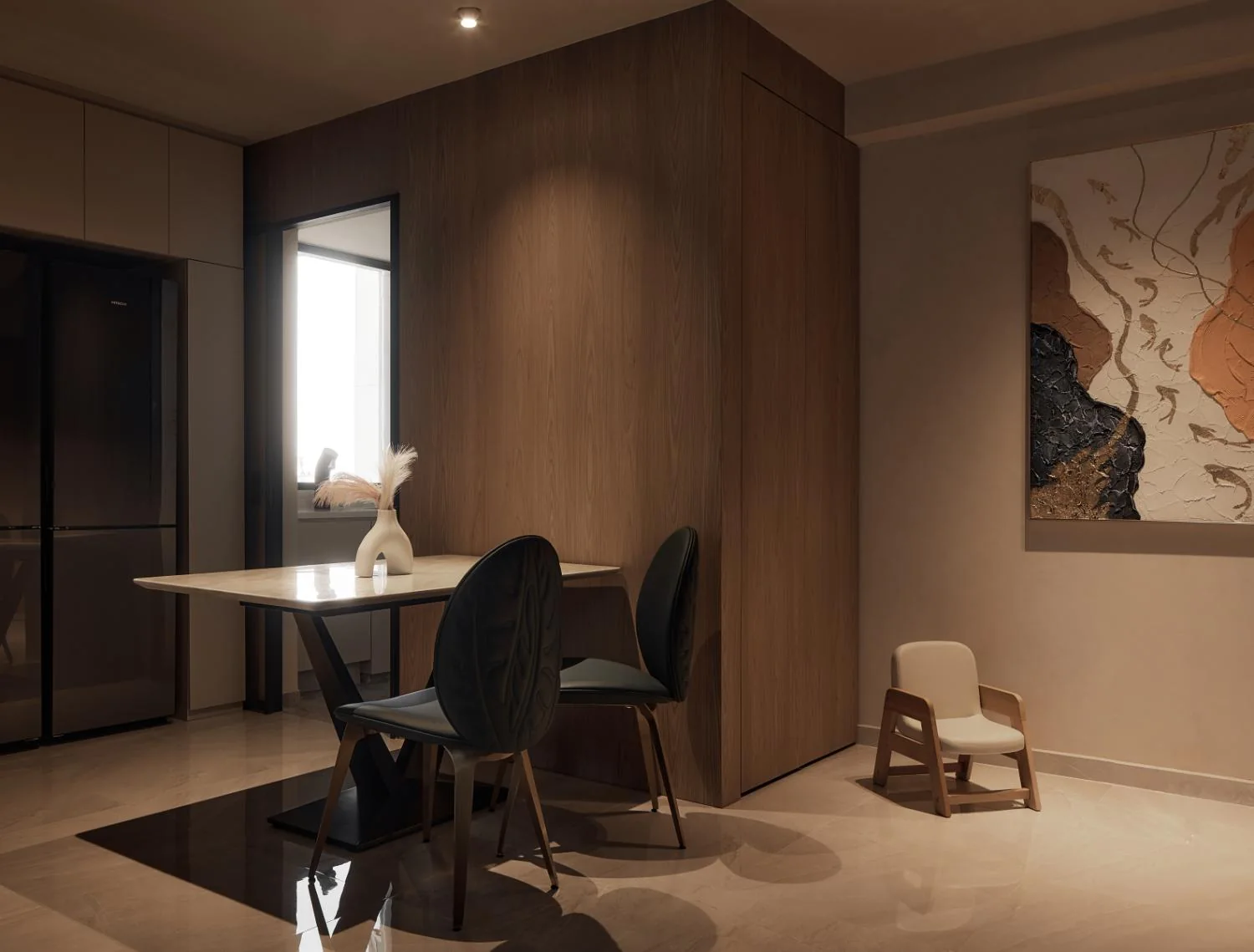 Living and dining area at Esparina Residences by RENOSTUD.IO