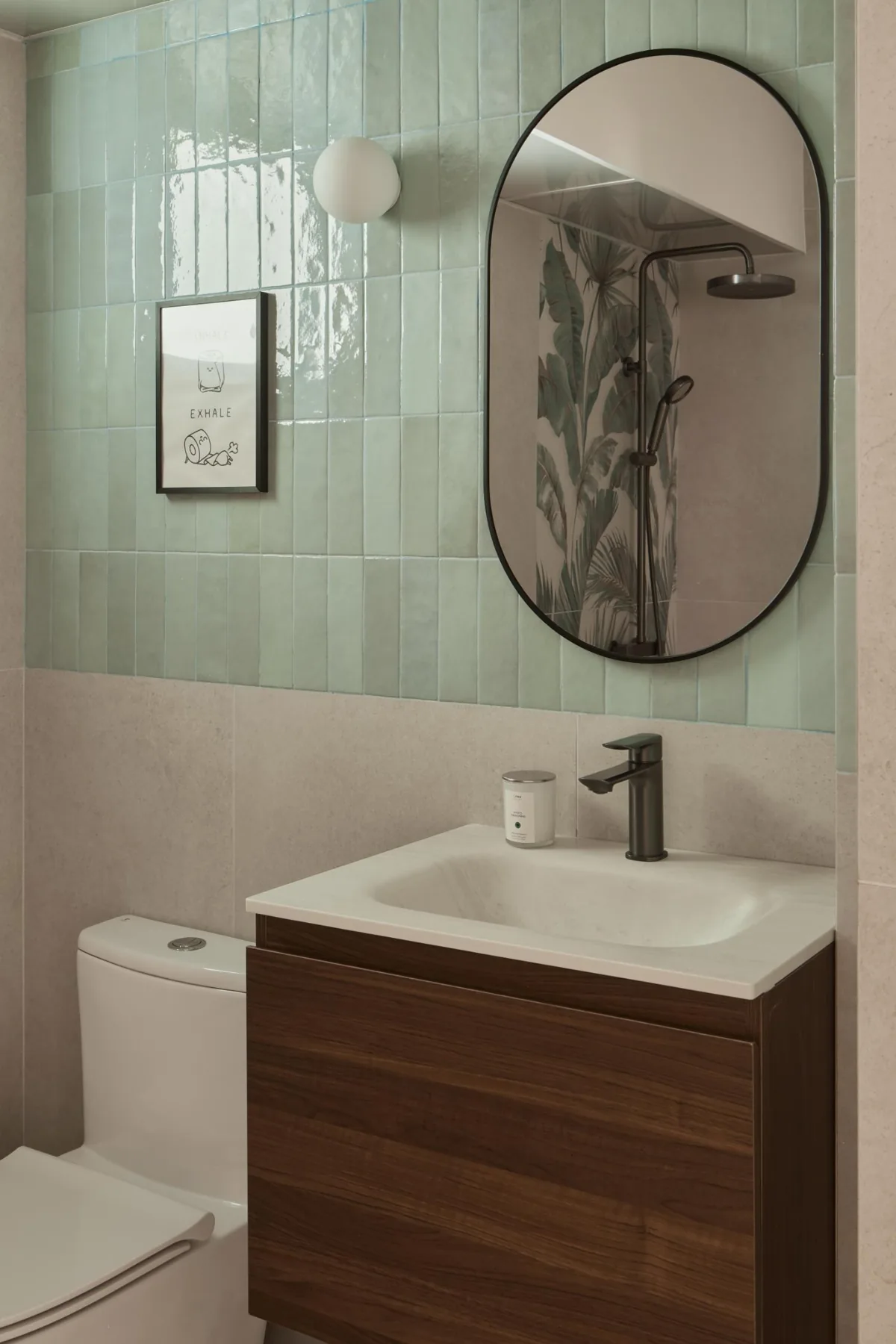 Common bathroom in soft blue tones