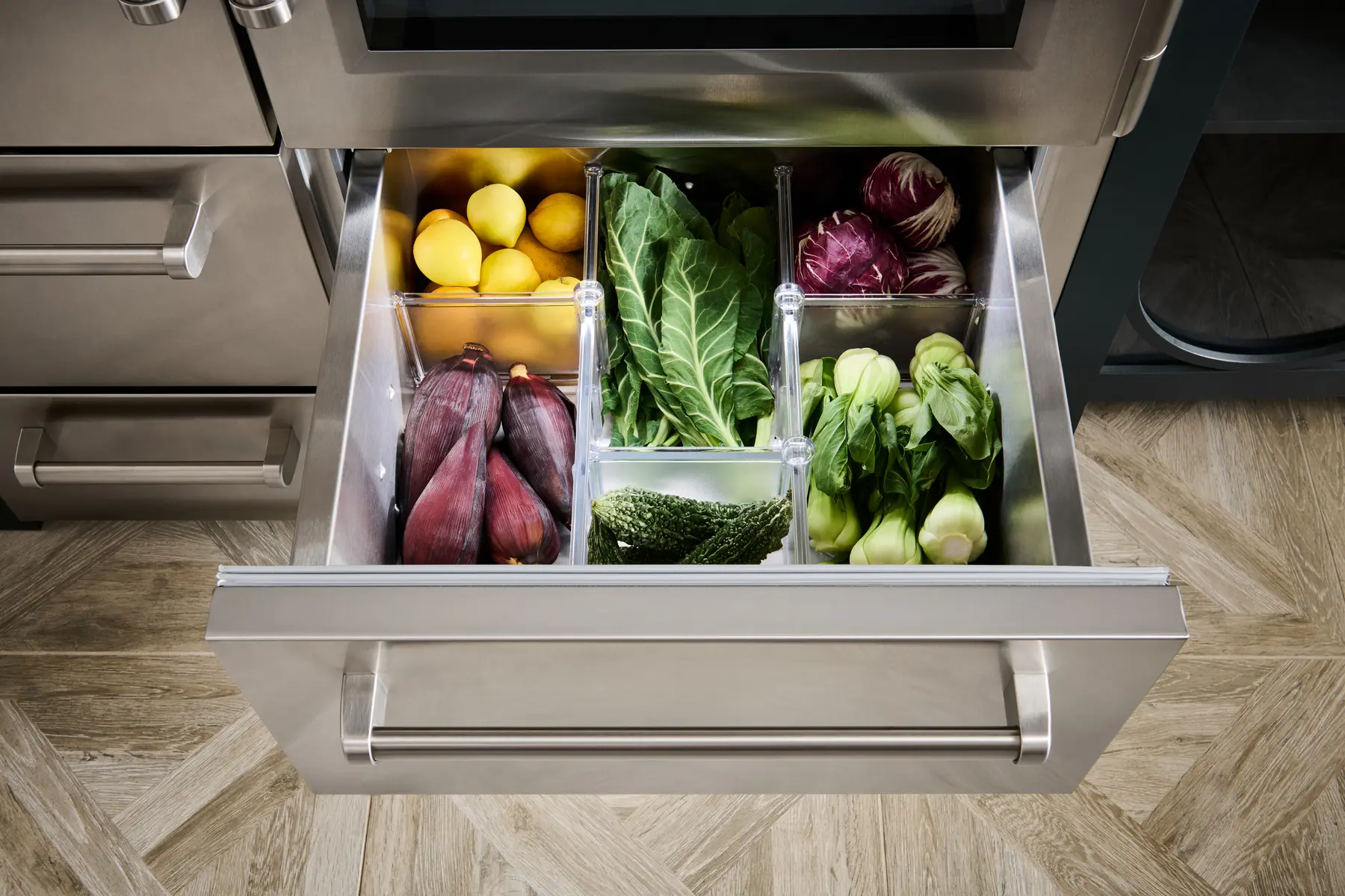 Sub-Zero PRO 48 lower refrigeration drawers opened